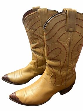 Nocona Yellow Leather Western Boots with Brown Toe Cap
